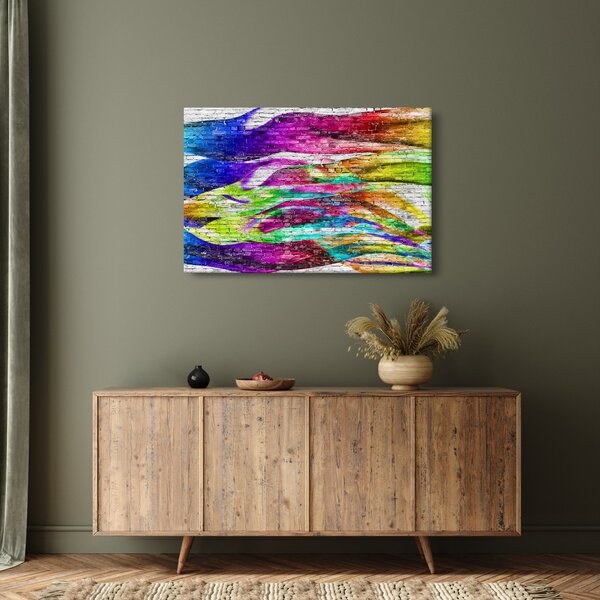 Kép - Téglafal színes lángokkal (90x60 cm)
