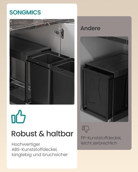 SONGMICS konyhai szelektív hulladékgyűjtő rendszer szekrénybe, 2 x 20 L, fekete