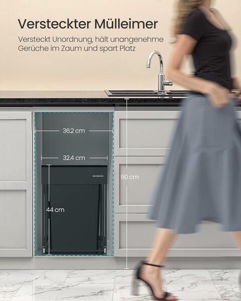 SONGMICS konyhai szelektív hulladékgyűjtő rendszer szekrénybe, 2 x 20 L, fekete