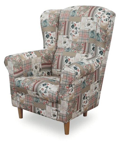 Füles fotel puffal, szövet patchwork Viorica 1, ASTRID