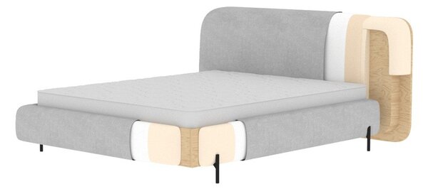 Bézs kárpitozott ágyneműtartós franciaágy ágyráccsal 180x200 cm Pointt – ELTAP
