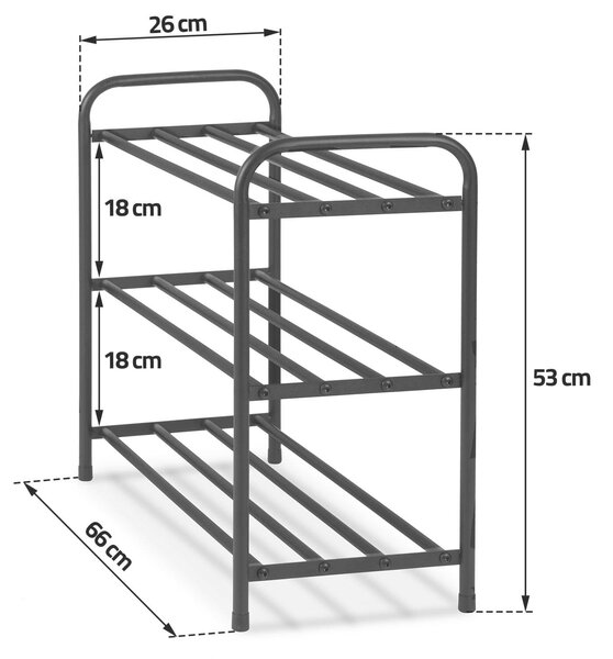 Massido fém 3 szintes Cipőállvány 66x53x26cm - Fekete