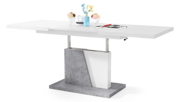 Mazzoni GRAND NOIR Fehér Matt/Millenium Beton - MODERN DOHÁNYZÓASZTAL NYITHATÓ/MAGASÍTHATÓ ÉTKEZŐASZTAL ÉS DOHÁNYZÓASZTAL EGYBEN