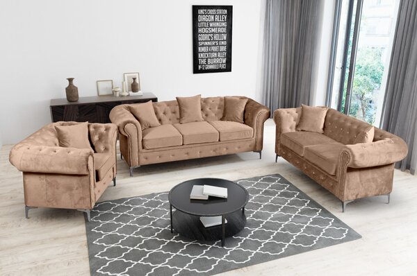 Luxus 3-as ülés, világosbarna Velvet szövet, ROMANO