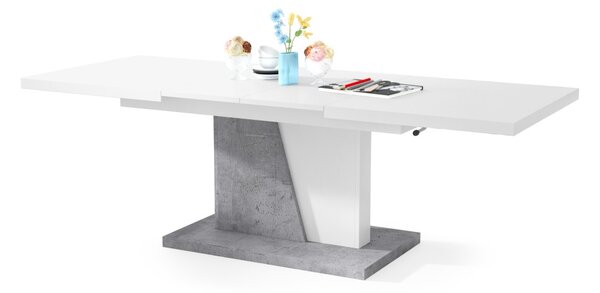 Mazzoni GRAND NOIR Fehér Matt/Millenium Beton - MODERN DOHÁNYZÓASZTAL NYITHATÓ/MAGASÍTHATÓ ÉTKEZŐASZTAL ÉS DOHÁNYZÓASZTAL EGYBEN