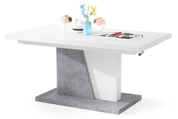 Mazzoni GRAND NOIR Fehér Matt/Millenium Beton - MODERN DOHÁNYZÓASZTAL NYITHATÓ/MAGASÍTHATÓ ÉTKEZŐASZTAL ÉS DOHÁNYZÓASZTAL EGYBEN
