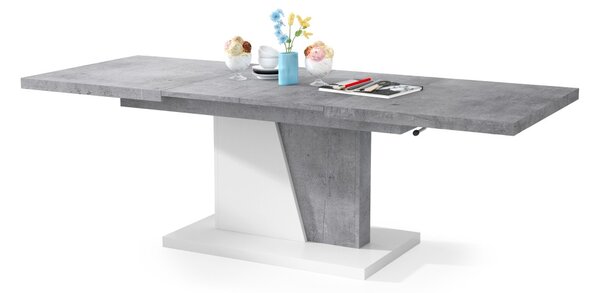 Mazzoni GRAND NOIR Millenium Beton/Fehér Matt - MODERN DOHÁNYZÓASZTAL NYITHATÓ/MAGASÍTHATÓ ÉTKEZŐASZTAL ÉS DOHÁNYZÓASZTAL EGYBEN