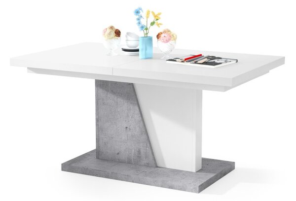 Mazzoni NOIR Fehér Matt/Millenium Beton - MODERN BŐVÍTHETŐ DOHÁNYZÓASZTAL NAPPALIBA