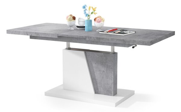 Mazzoni GRAND NOIR Millenium Beton/Fehér Matt - MODERN DOHÁNYZÓASZTAL NYITHATÓ/MAGASÍTHATÓ ÉTKEZŐASZTAL ÉS DOHÁNYZÓASZTAL EGYBEN