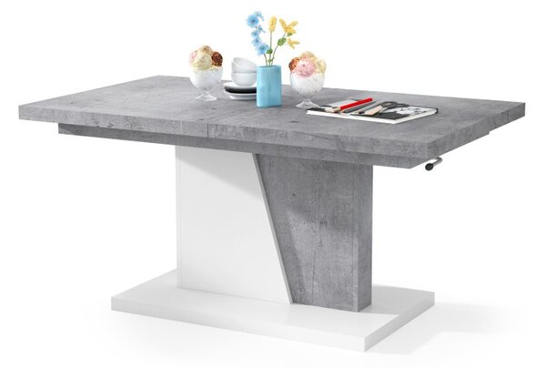 Mazzoni GRAND NOIR Millenium Beton/Fehér Matt - MODERN DOHÁNYZÓASZTAL NYITHATÓ/MAGASÍTHATÓ ÉTKEZŐASZTAL ÉS DOHÁNYZÓASZTAL EGYBEN
