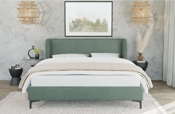 Zöld kárpitozott franciaágy ágyráccsal 200x200 cm Basti – Ropez