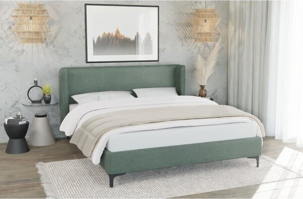 Zöld kárpitozott franciaágy ágyráccsal 200x200 cm Basti – Ropez