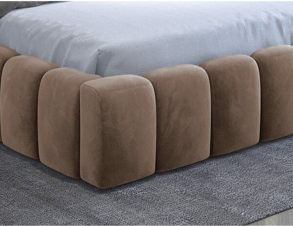 Világosbarna kárpitozott ágyneműtartós franciaágy ágyráccsal 180x200 cm Lamica – ELTAP