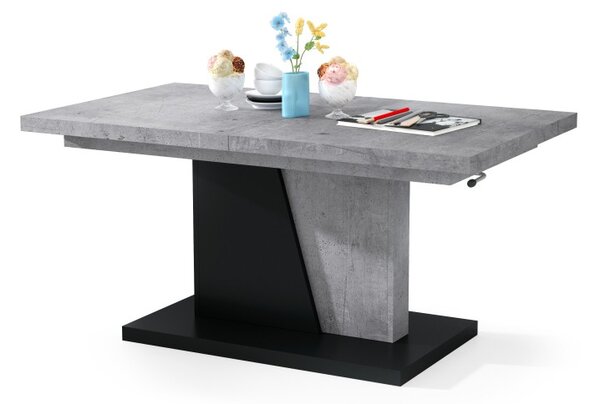 Mazzoni GRAND NOIR Millenium Beton/Fekete Matt - MODERN DOHÁNYZÓASZTAL NYITHATÓ/MAGASÍTHATÓ ÉTKEZŐASZTAL ÉS DOHÁNYZÓASZTAL EGYBEN