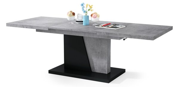 Mazzoni GRAND NOIR Millenium Beton/Fekete Matt - MODERN DOHÁNYZÓASZTAL NYITHATÓ/MAGASÍTHATÓ ÉTKEZŐASZTAL ÉS DOHÁNYZÓASZTAL EGYBEN