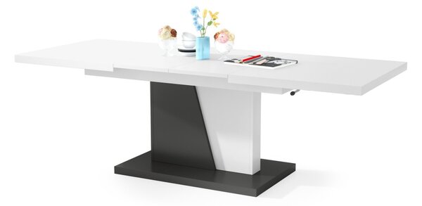 Mazzoni GRAND NOIR Fehér Matt/Antracit (Sötétszürke) - MODERN DOHÁNYZÓASZTAL NYITHATÓ/MAGASÍTHATÓ ÉTKEZŐASZTAL ÉS DOHÁNYZÓASZTAL EGYBEN