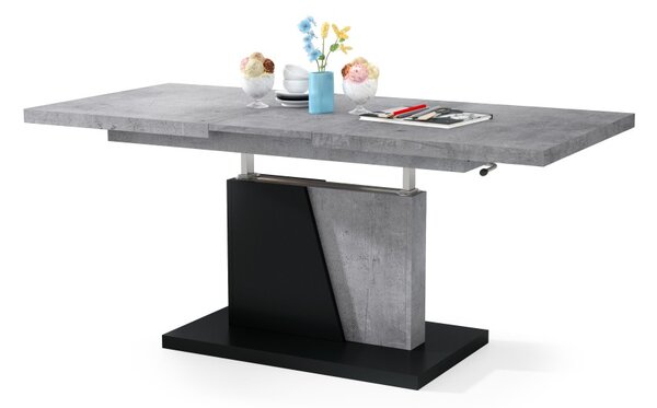 Mazzoni GRAND NOIR Millenium Beton/Fekete Matt - MODERN DOHÁNYZÓASZTAL NYITHATÓ/MAGASÍTHATÓ ÉTKEZŐASZTAL ÉS DOHÁNYZÓASZTAL EGYBEN