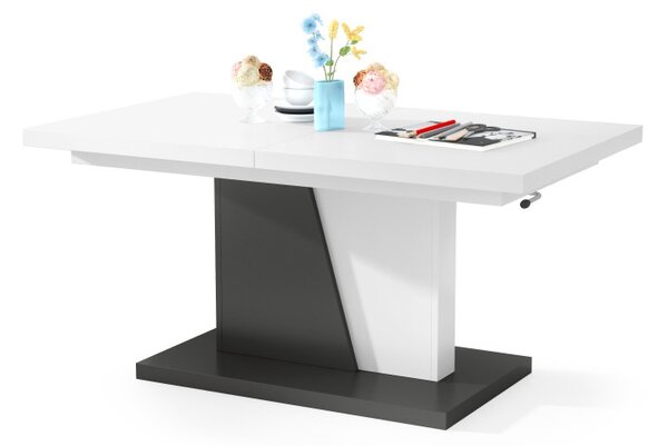 Mazzoni GRAND NOIR Fehér Matt/Antracit (Sötétszürke) - MODERN DOHÁNYZÓASZTAL NYITHATÓ/MAGASÍTHATÓ ÉTKEZŐASZTAL ÉS DOHÁNYZÓASZTAL EGYBEN