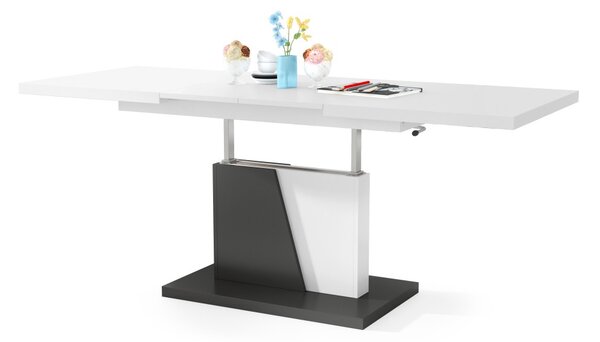 Mazzoni GRAND NOIR Fehér Matt/Antracit (Sötétszürke) - MODERN DOHÁNYZÓASZTAL NYITHATÓ/MAGASÍTHATÓ ÉTKEZŐASZTAL ÉS DOHÁNYZÓASZTAL EGYBEN