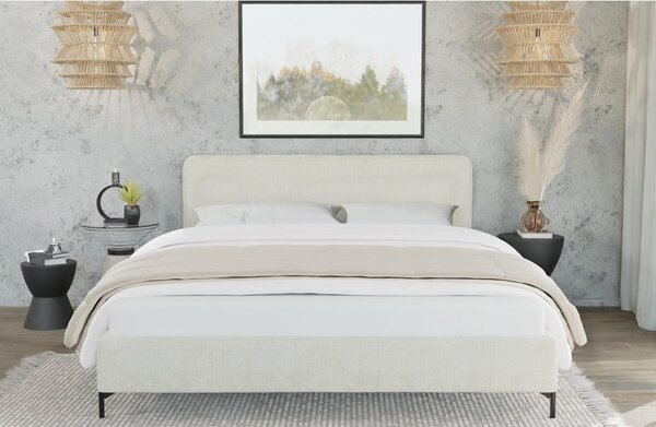 Bézs kárpitozott franciaágy ágyráccsal 200x200 cm Barker – Ropez