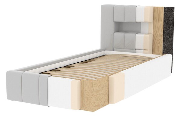 Sötétkék kárpitozott ágyneműtartós egyszemélyes ágy ágyráccsal 90x200 cm Lamica – ELTAP