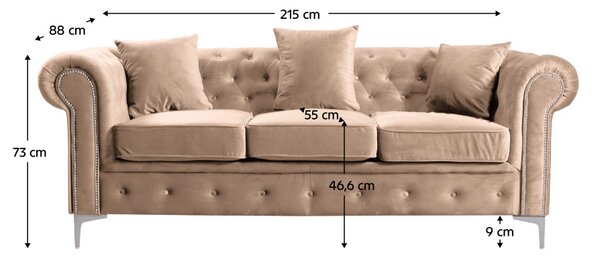 Luxus 3-as ülés, világosbarna Velvet szövet, ROMANO
