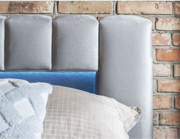 Világosszürke kárpitozott ágyneműtartós franciaágy ágyráccsal 140x200 cm Lamica – ELTAP