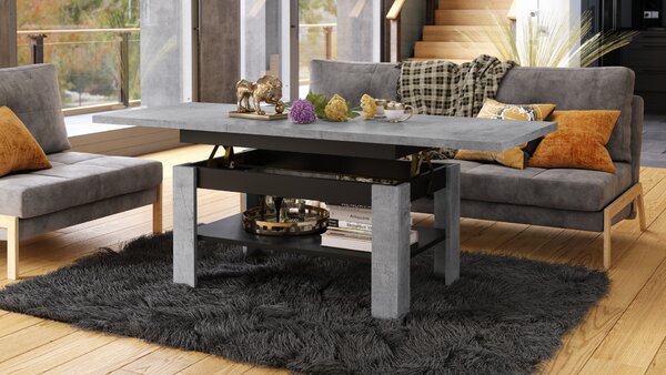 Mazzoni RIO Millenium Beton/Fekete Matt - NYITHATÓ/MAGASÍTHATÓ DOHÁNYZÓASZTAL POLCOS ÉTKEZŐASZTAL ÉS DOHÁNYZÓASZTAL EGYBEN