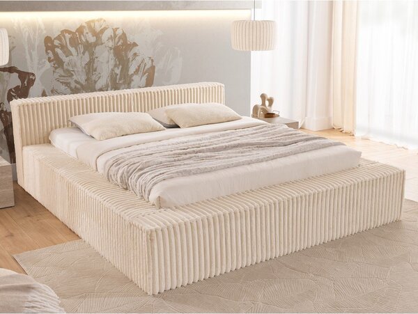 Bézs kárpitozott ágyneműtartós franciaágy ágyráccsal 160x200 cm Cloe – Ropez