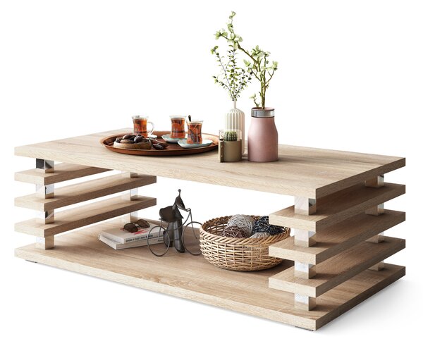Mazzoni PORTO Sonoma Tölgy - MODERN DOHÁNYZÓASZTAL LAMELLÁKKAL 2az1-ben GÖRGŐS/FIX