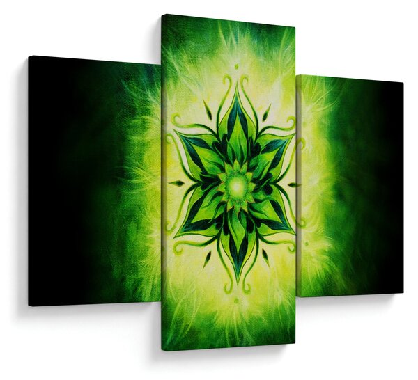 Kép - Virág mandala zöld háttérrel (90x60 cm)