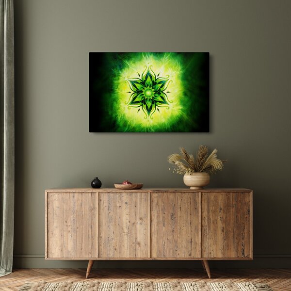 Kép - Virág mandala zöld háttérrel (90x60 cm)