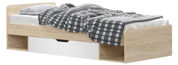 Ágy 1S/90, fehér/tölgy sonoma, TEYO