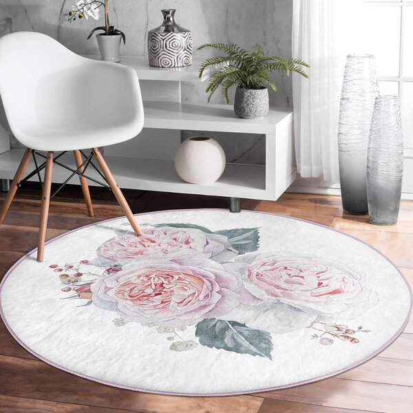 Fehér-rózsaszín mosható-robotporszívóval tisztítható kerek szőnyeg ø 80 cm Comfort – Mila Home