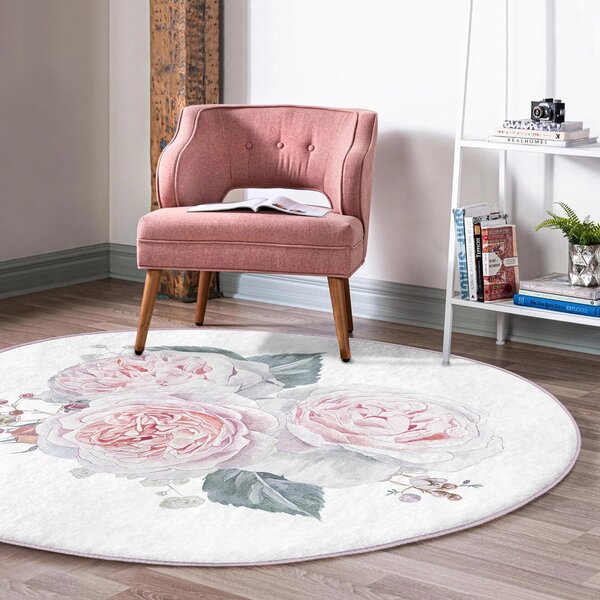 Fehér-rózsaszín mosható-robotporszívóval tisztítható kerek szőnyeg ø 80 cm Comfort – Mila Home
