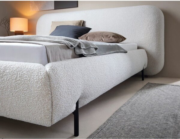 Bézs kárpitozott ágyneműtartós franciaágy ágyráccsal 180x200 cm Pointt – ELTAP