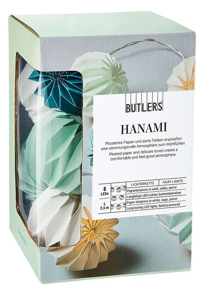 HANAMI LED-es égősor, fehér-zsályazöld-petrol 8 égő