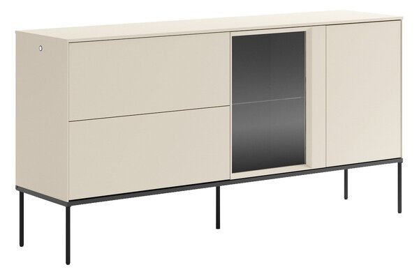 Komód Belfelu 101, Edzett üveg, Laminált forgácslap, 84x166x40cm, Fekete, Krém