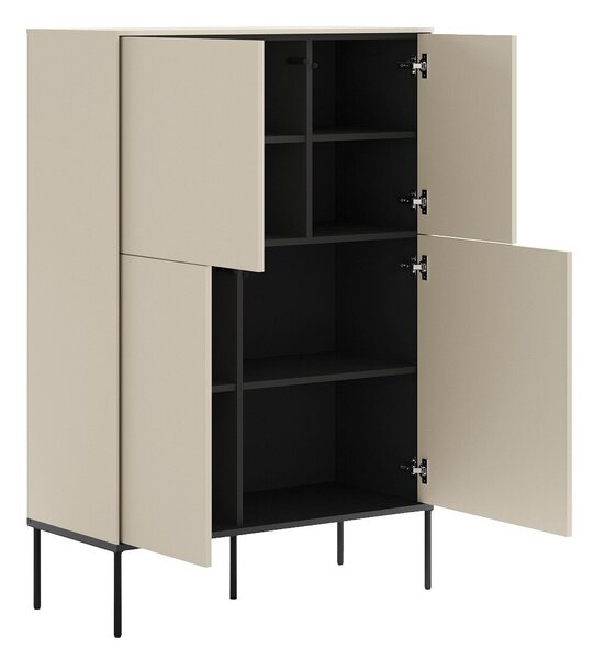 Könyvespolc Belfelu 100, Ajtókkal, Zárt, Laminált forgácslap, 142x94x40cm, Krém, Fekete