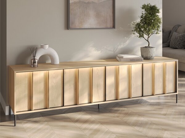 TV-állvány Morelbo 105, Laminált forgácslap, 56x206x40cm, Fekete, Cremona tölgy