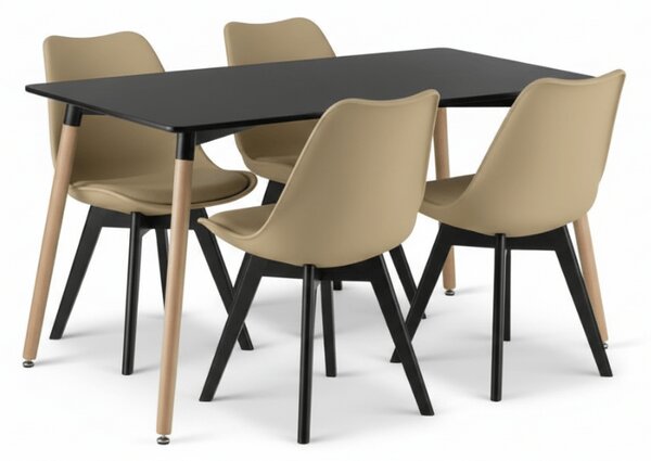 Étkező szett 1 + 4, fekete ADRIA asztal 120x80 cm + bézs BALI MARK szék fekete lábakkal