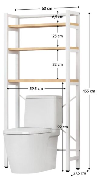 KONDELA Polcállvány WC fölé, tölgy natural/fehér, BALRAM
