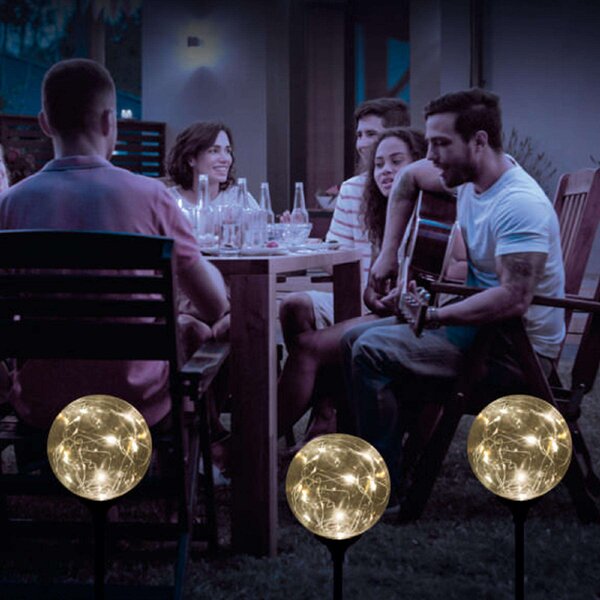 HOME Napelemes üveggömb dekoráció meleg fehér micro LED füzérrel MX 624