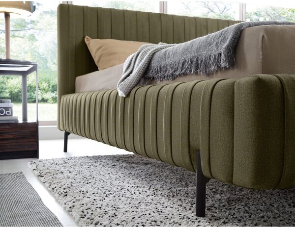 Zöld kárpitozott ágyneműtartós franciaágy ágyráccsal 160x200 cm Plissa – ELTAP