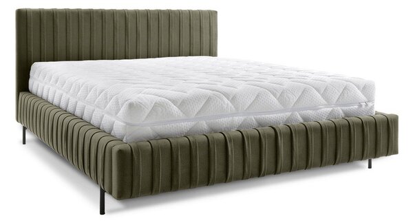 Zöld kárpitozott ágyneműtartós franciaágy ágyráccsal 160x200 cm Plissa – ELTAP