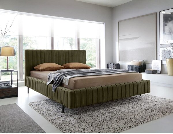 Zöld kárpitozott ágyneműtartós franciaágy ágyráccsal 160x200 cm Plissa – ELTAP
