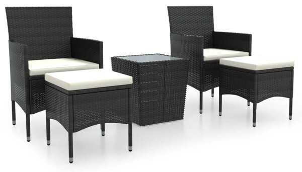 5 részes fekete polyrattan és edzett üveg kerti bisztrószett