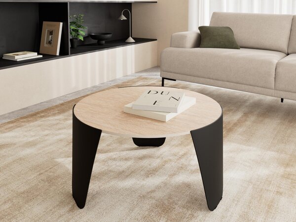 Dohányzóasztal Norsica 1036, Fém, Kerámia, 42cm, Világos bézs, Fekete