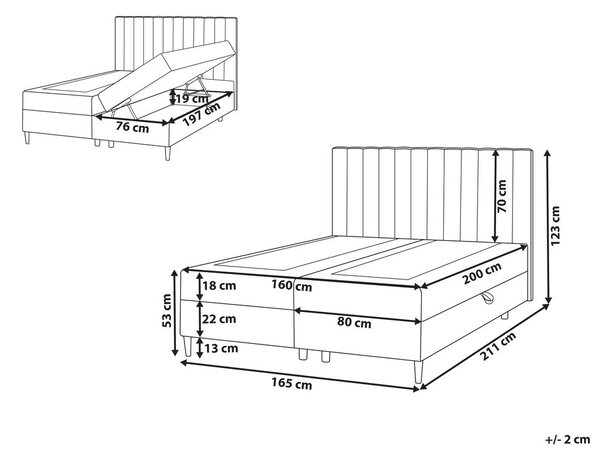 Boxspring ágy tárolóval OFFICER Törtfehér 160 x 200 cm