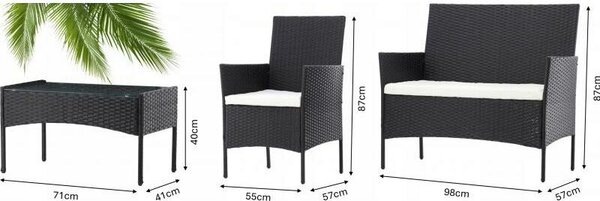 Aldotrade GardenLine rattan kerti szett, fekete + krémszínű karfák
